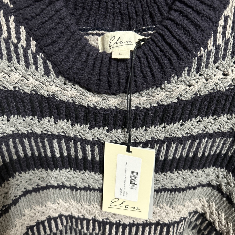 NWT Elan Crew Neck Sleeveless Sweater Top Blue Gray Large Cotton Blend NWT - Picture 3 of 6